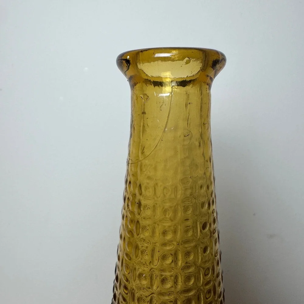 Vintage Tall Empoli Genie Amber Glass Bottle Decanter Italy Vase Embossed MCM‎